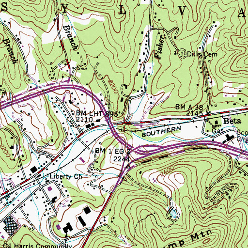Topographic Map of Fisher Creek, NC