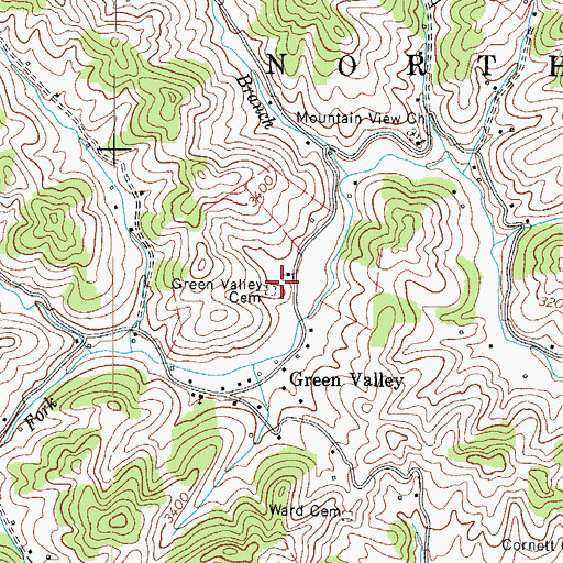 Topographic Map of Green Valley Cemetery, NC