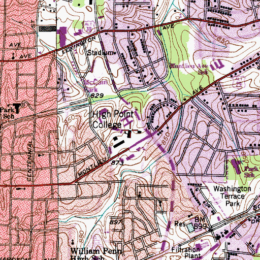 Topographic Map of High Point University, NC