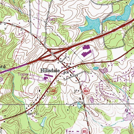 Topographic Map of Hillsdale, NC