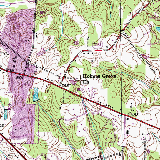 Topographic Map of Holmes Grove Church, NC