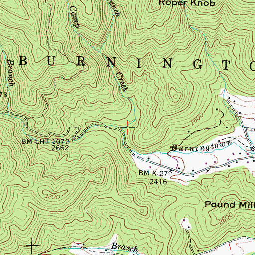Topographic Map of Indian Camp Creek, NC