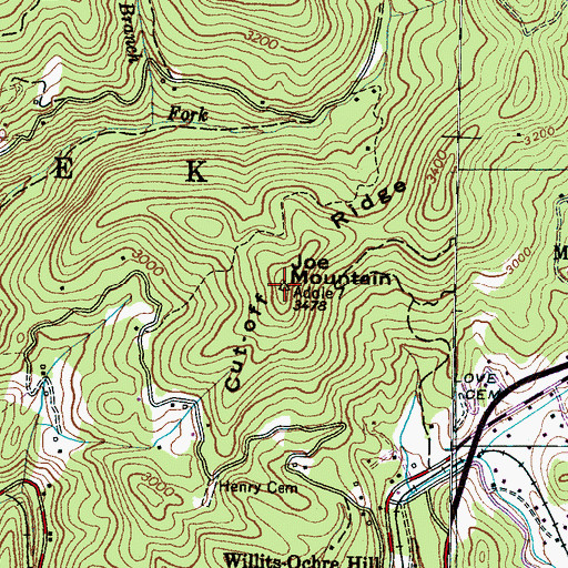 Topographic Map of Joe Mountain, NC