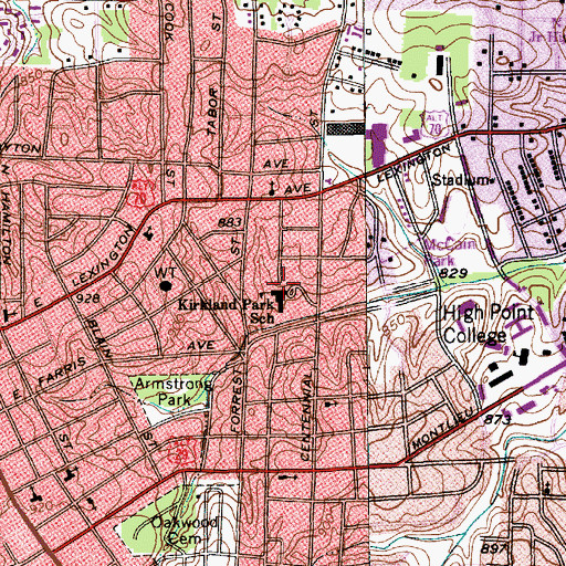 Topographic Map of Kirkland Park School, NC