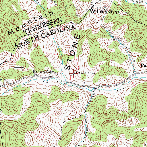Topographic Map of Lewis Cemetery, NC