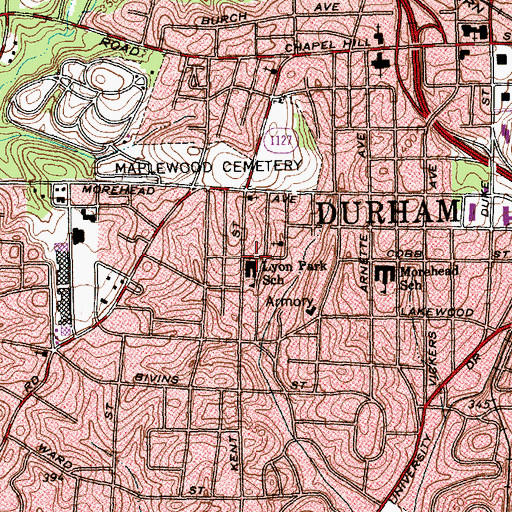 Topographic Map of Lyon Park School, NC