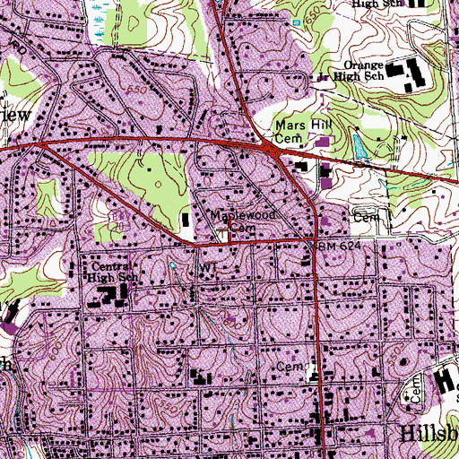 Topographic Map of Maplewood Cemetery, NC