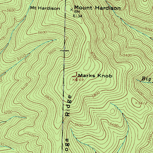 Topographic Map of Marks Knob, NC