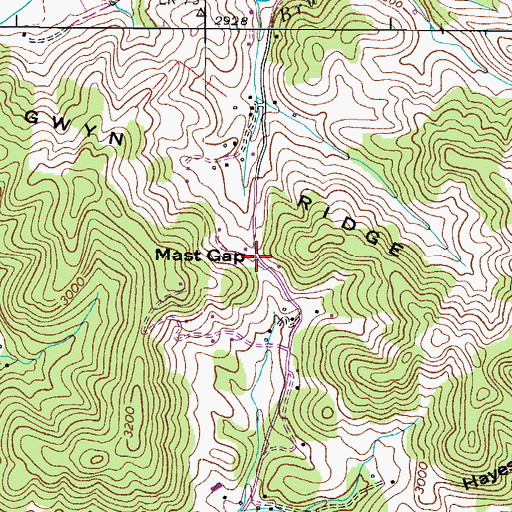 Topographic Map of Mast Gap, NC