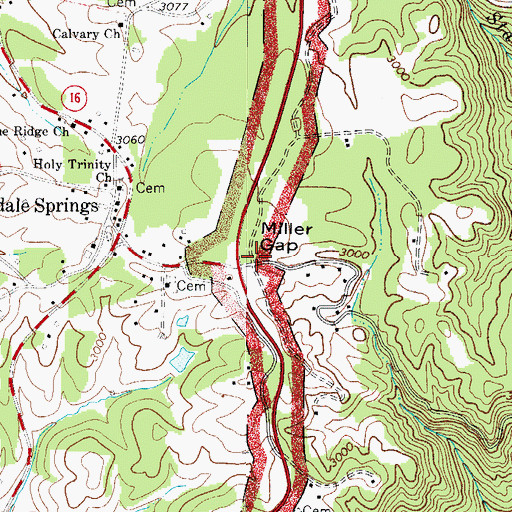 Topographic Map of Miller Gap, NC