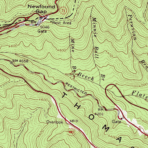 Topographic Map of Mine Branch, NC