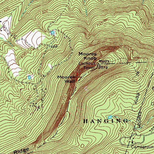 Topographic Map of Moores Wall, NC