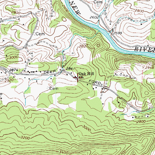 Topographic Map of Oak Hill Church, NC