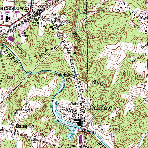 Topographic Map of Oakdale Church, NC