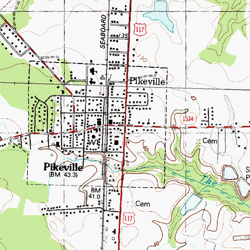 Topographic Map of Pikeville, NC