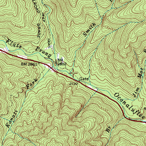 Topographic Map of Smith Branch, NC