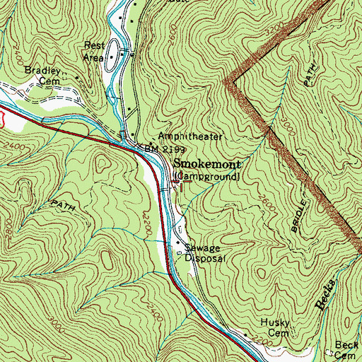 Topographic Map of Smokemont, NC