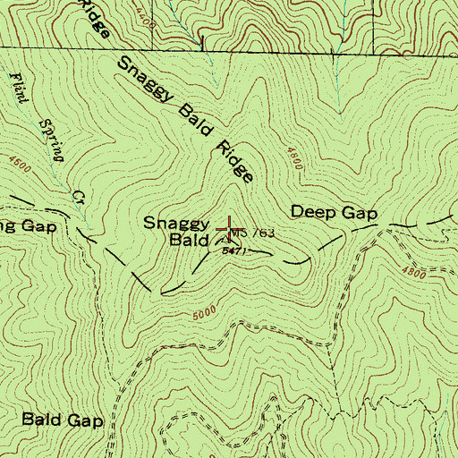Topographic Map of Snaggy Bald, NC