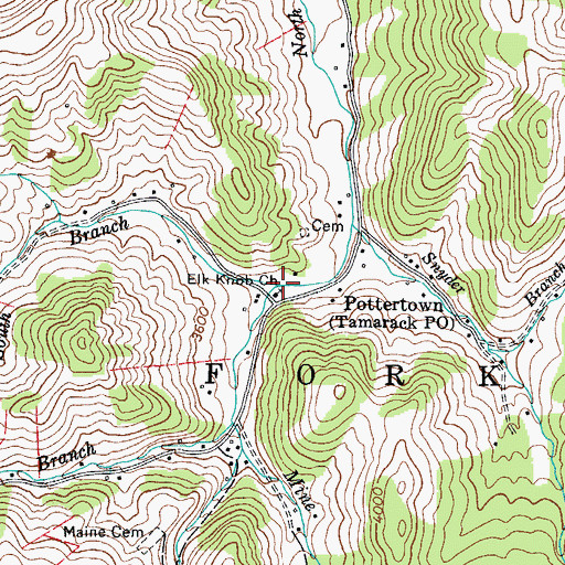 Topographic Map of South Branch North Fork New River, NC