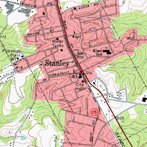 Topographic Map of Stanley, NC