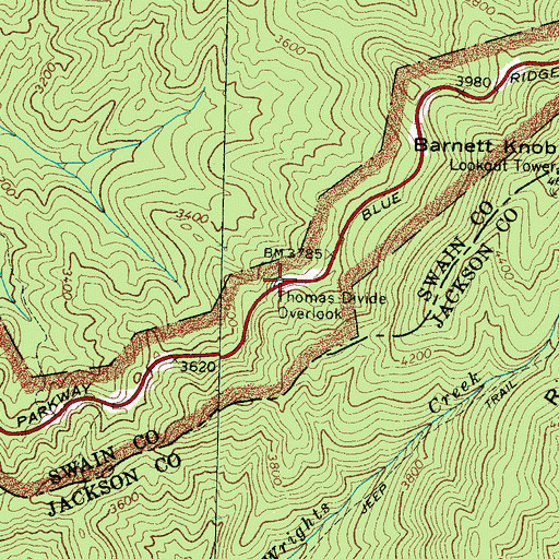Topographic Map of Thomas Divide Overlook, NC