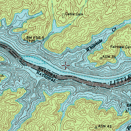 Topographic Map of Whiteside Creek, NC