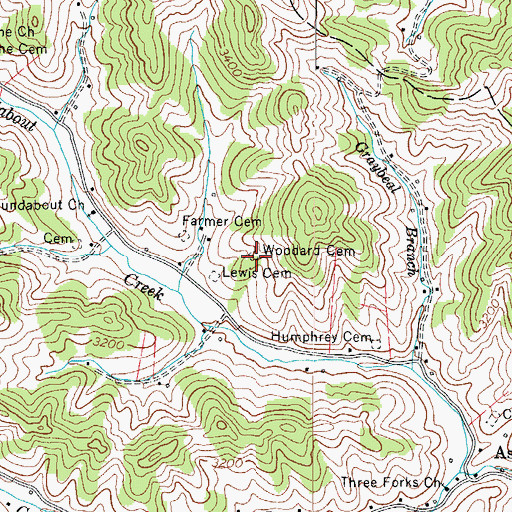 Topographic Map of Woodard Cemetery, NC