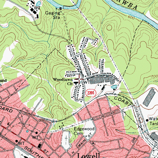 Topographic Map of Woodlawn Church, NC
