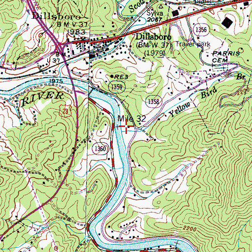 Topographic Map of Yellow Bird Branch, NC