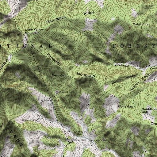USGS 24K topo map of Firescald Mountain, NC