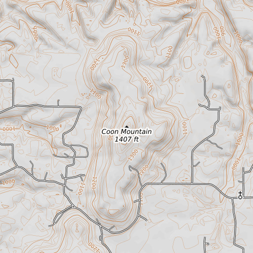 OpenTopoMap map of Coon Mountain, OK