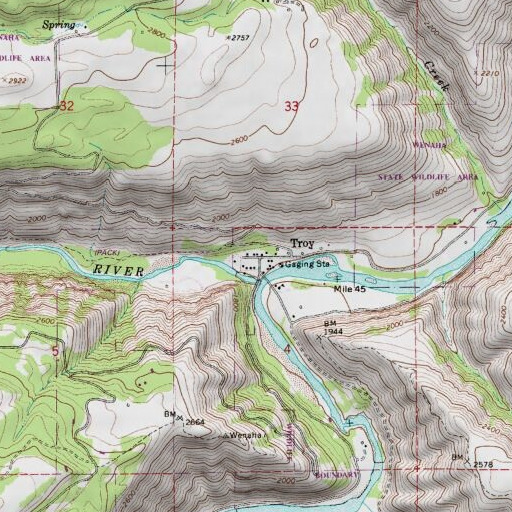 USGS 24K topo map of Troy, OR