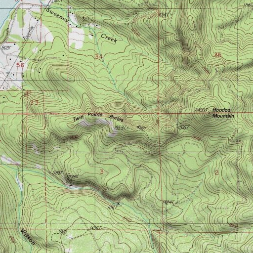 USGS 24K topo map of Twin Prairie Buttes, OR