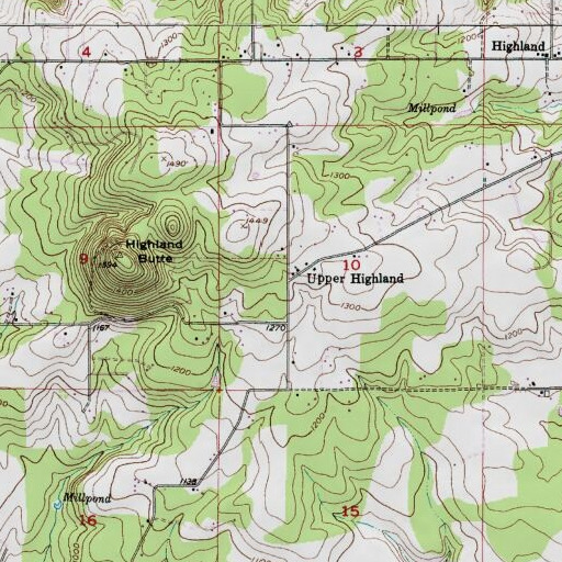 USGS 24K topo map of Upper Highland, OR