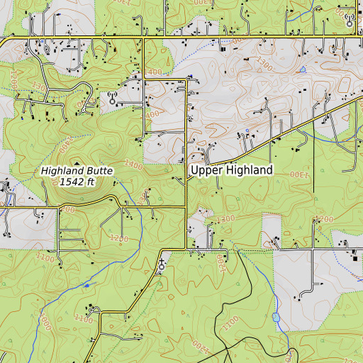 OpenTopoMap map of Upper Highland, OR