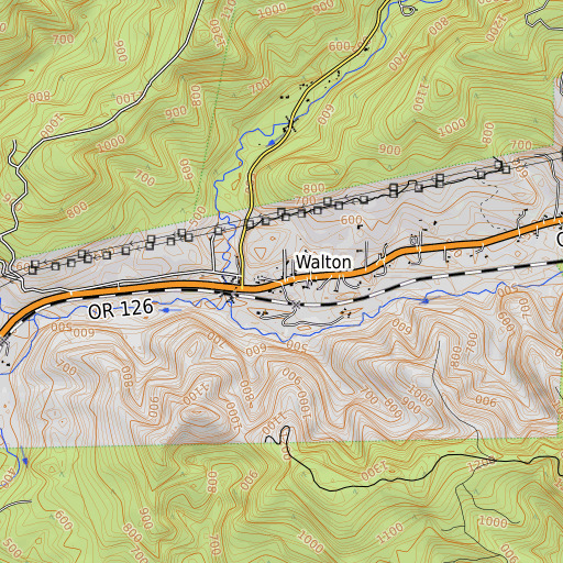 OpenTopoMap map of Walton, OR