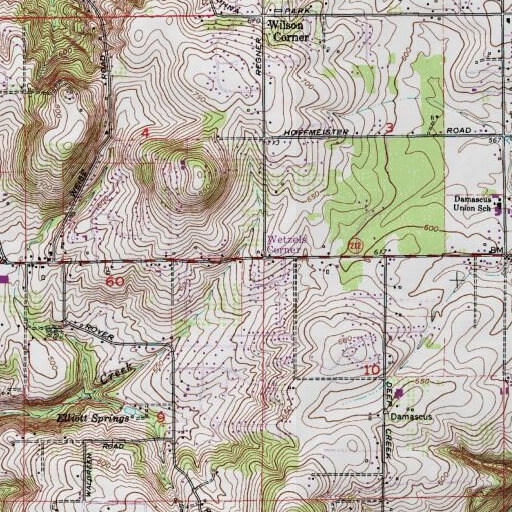 USGS 24K topo map of Wetzels Corner, OR