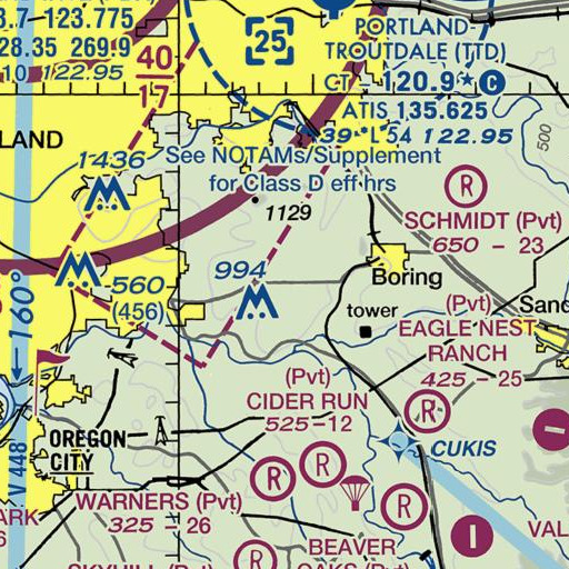 FAA VFR chart of Wetzels Corner, OR