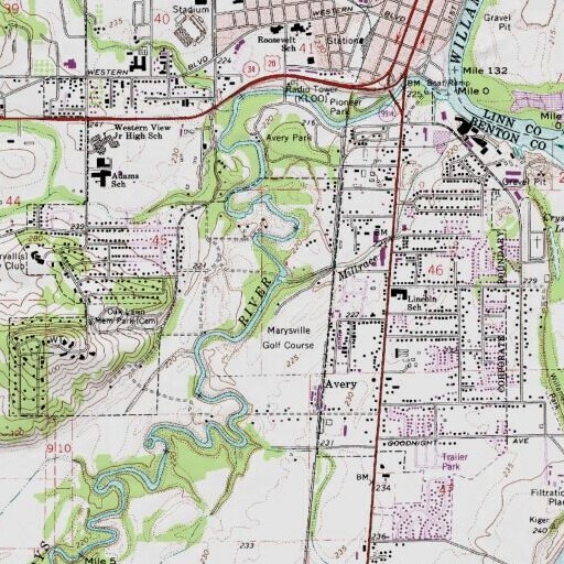 USGS 24K topo map of Millrace, OR