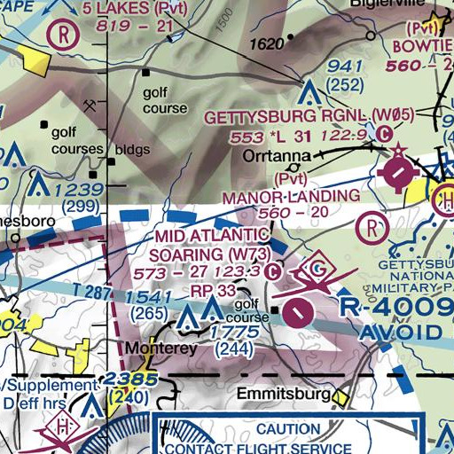 FAA VFR chart of Bakers Knob, PA