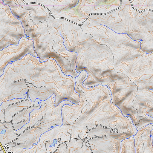 OpenTopoMap map of Crooked Branch, TN