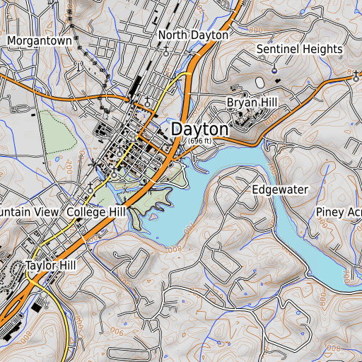 OpenTopoMap map of Point Park, TN
