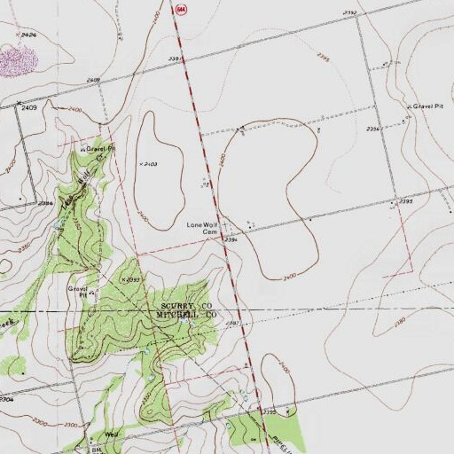 USGS 24K topo map of Lone Wolf Cemetery, TX