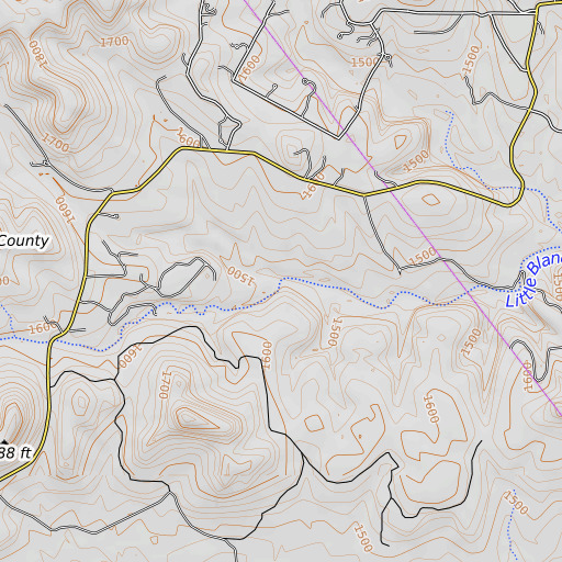 OpenTopoMap map of Manahan Creek, TX