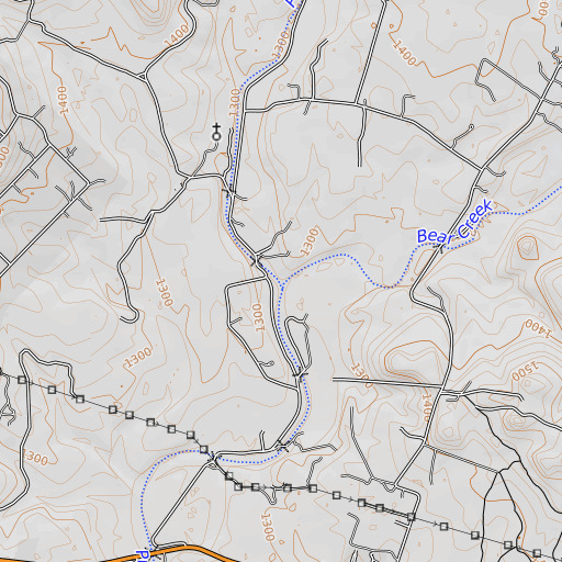 OpenTopoMap map of Bear Creek, TX