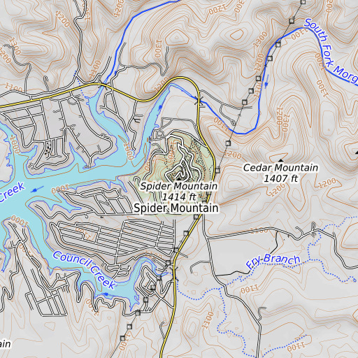 OpenTopoMap map of Spider Mountain, TX