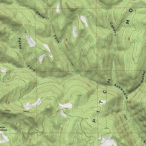 USGS 24K topo map of Dells Fork, UT