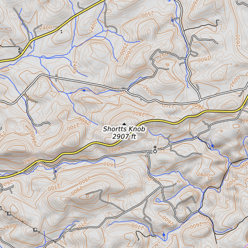 OpenTopoMap map of Shortts Knob, VA