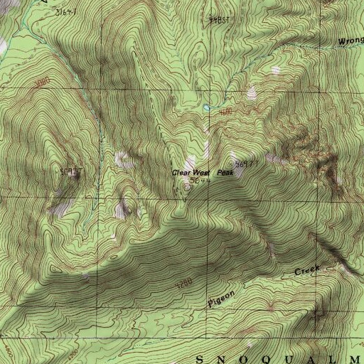 USGS 24K topo map of Clear West Peak, WA