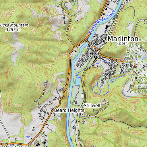 OpenTopoMap map of Knapp Creek, WV
